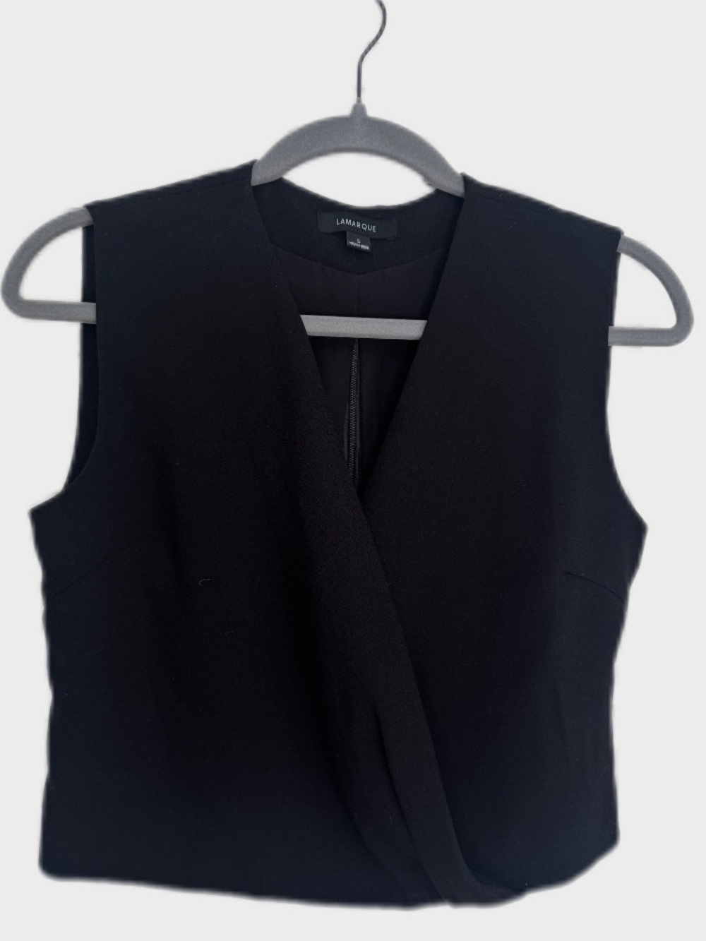 LAMARQUE Naima Wrap Vest Blouse Black Sleeveless Zip Back Size S